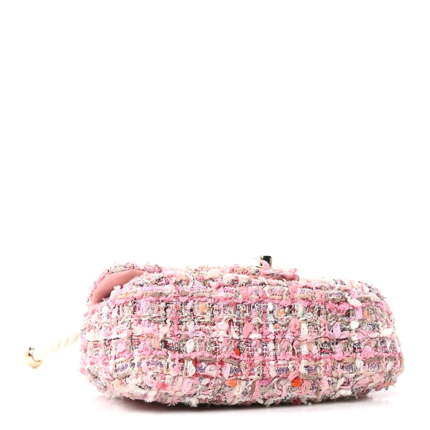 Chanel Tweed Mini Pearl Handle Flap Pink Beige Orange Ecru 1850436