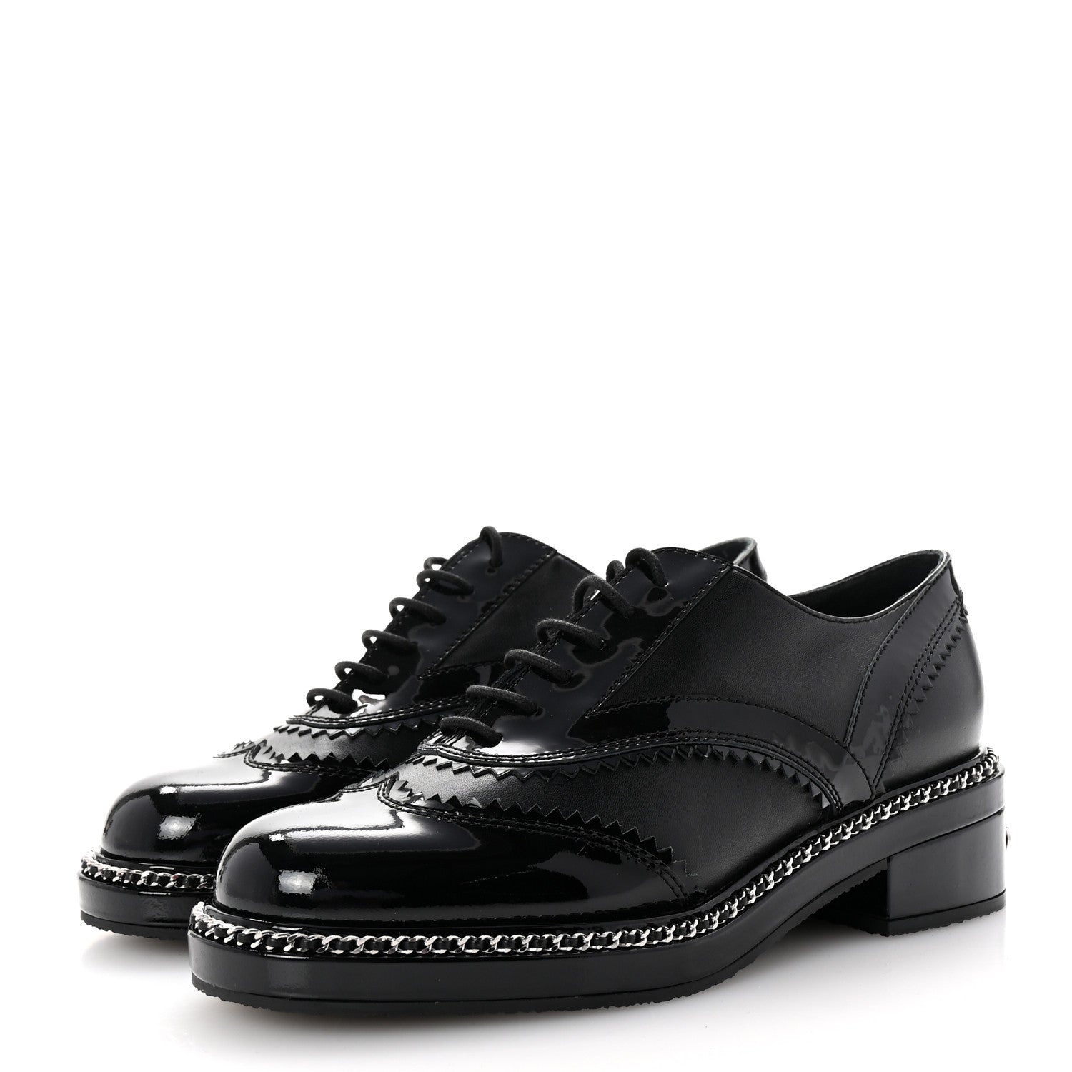 Chanel Lambskin Patent Calfskin CC Brogue Lace Up Oxfords 38 Black 4 of 11