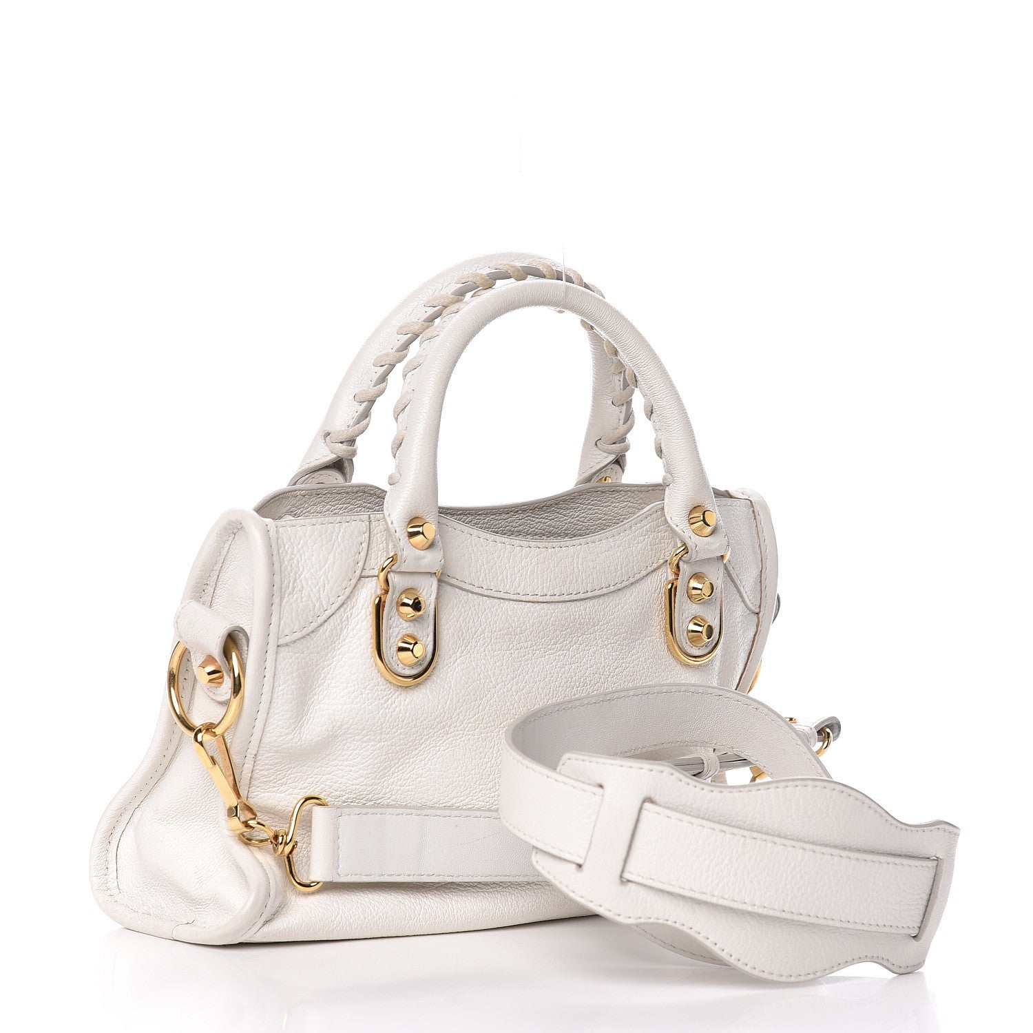 Balenciaga Chevre Gold Metallic Edge Hardware Mini City White 3 of 10