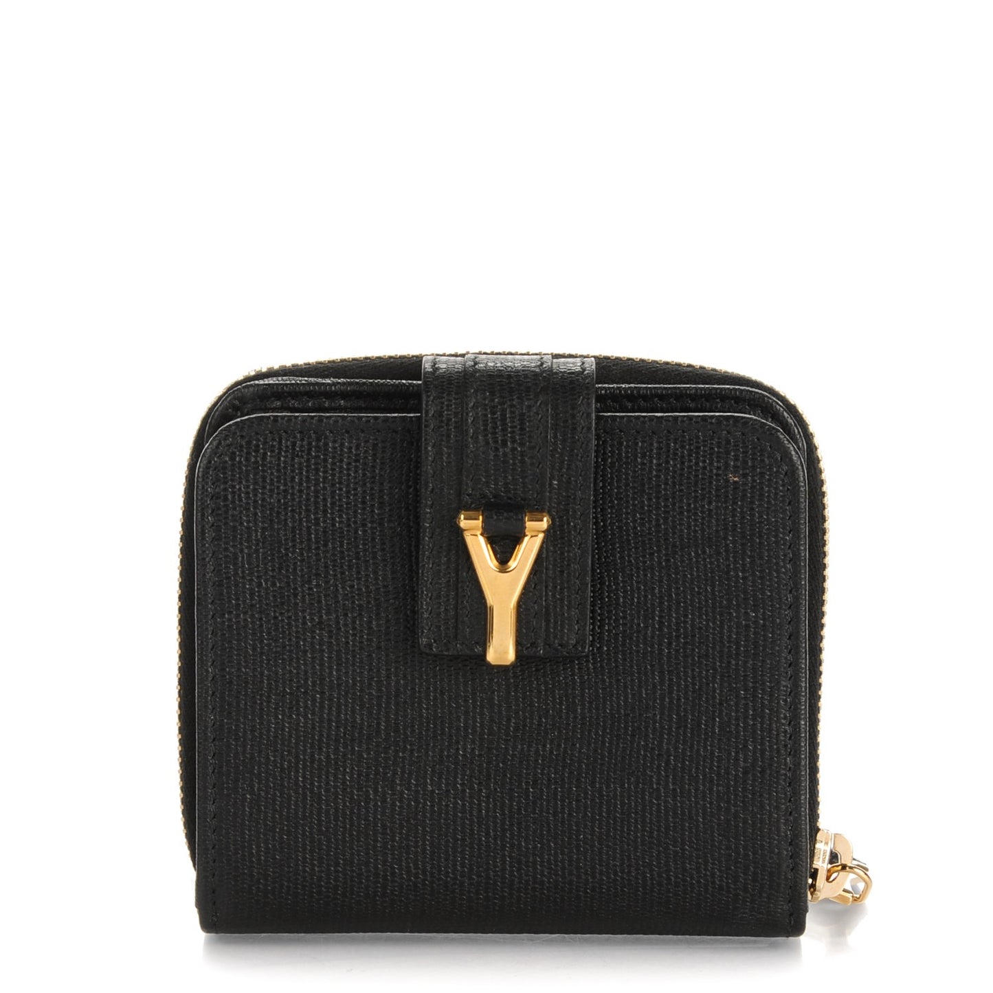 Textured Calfskin Classic Y Ligne Compact Wallet Black