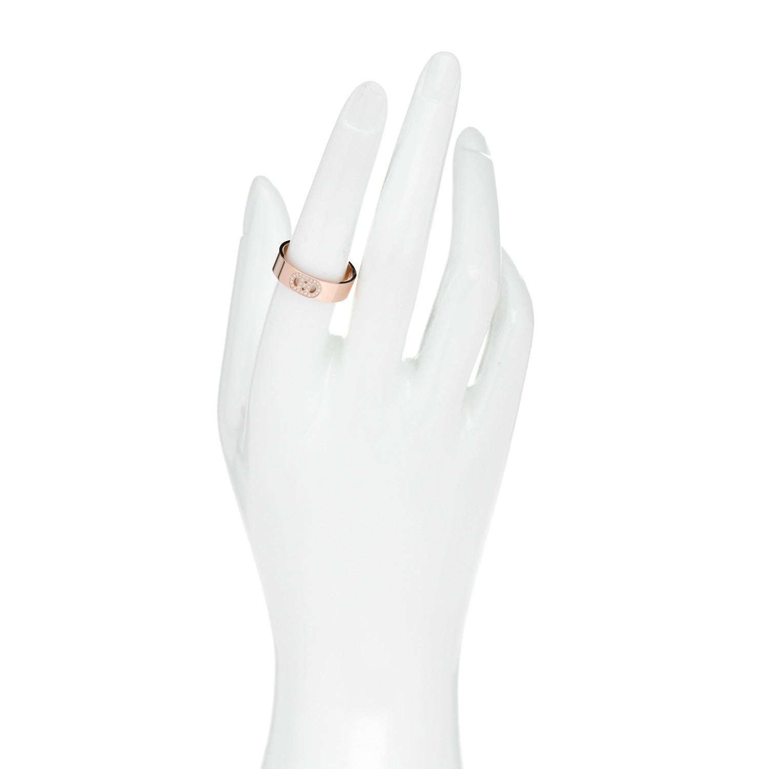 Hermes 18K Rose Gold Diamond PM H D'Ancre Ring 56 7.5 2 of 5