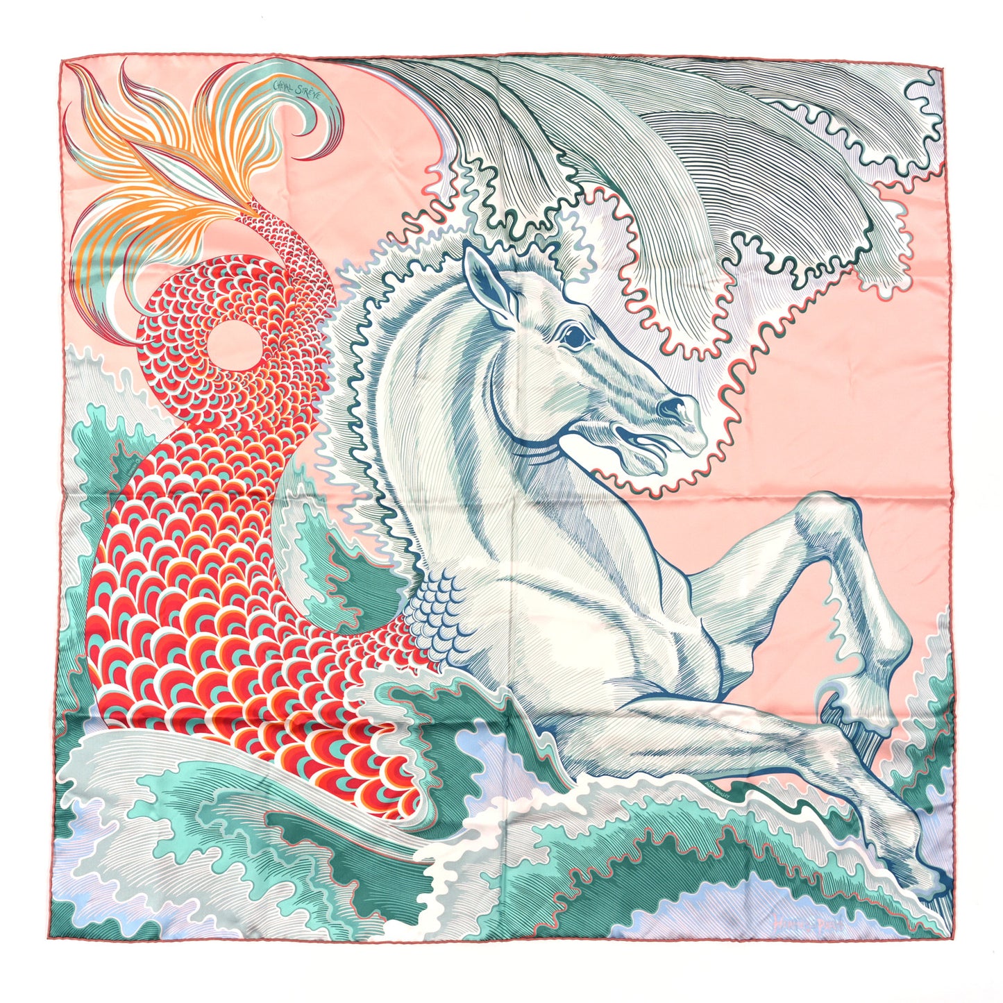 Silk Cheval Sirene Double Face 90 Rose Poudre Vert Corail