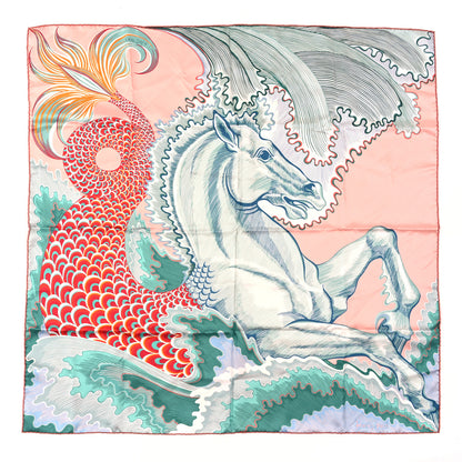 Hermes Silk Cheval Sirene Double Face 90 Rose Poudre Vert Corail 1 of 4