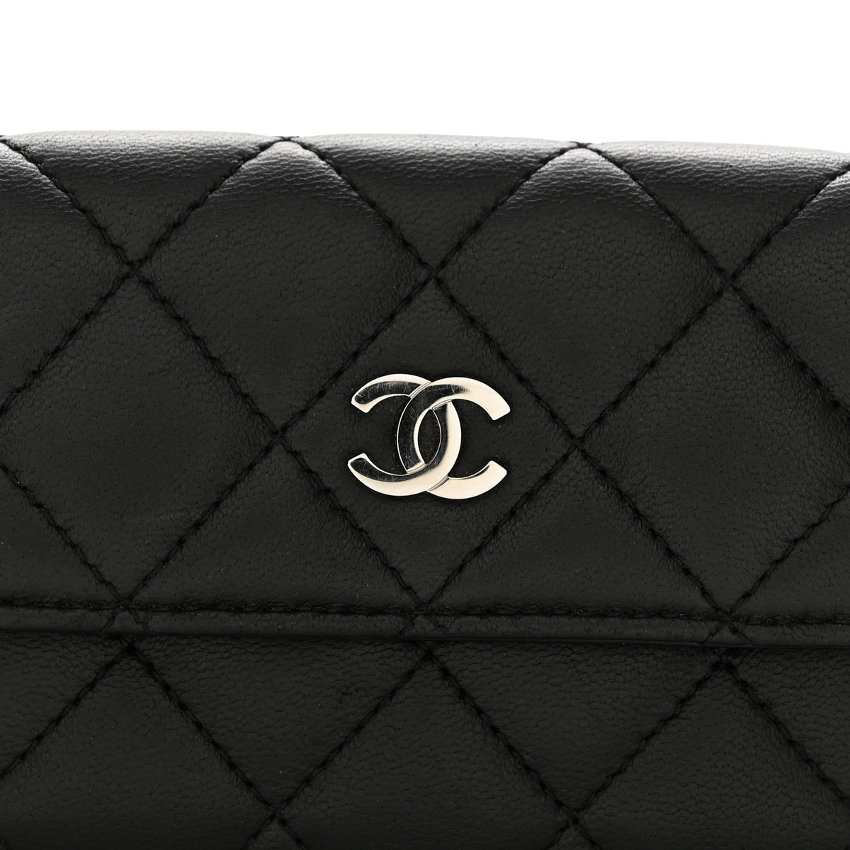 Lambskin Quilted Flap Card Holder Black