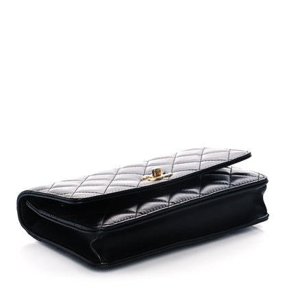 Chanel Lambskin Quilted CC Pearl Crush Wallet on Chain WOC Black 5 of 14