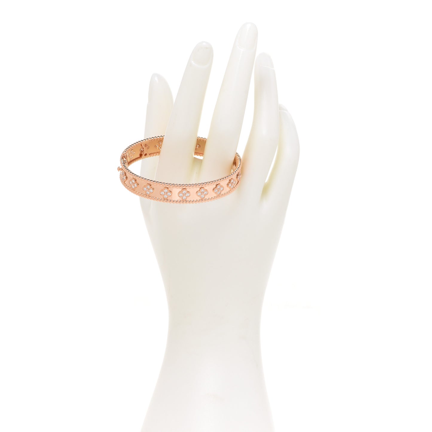 18K Rose Gold Diamond Perlee Clovers Bangle Bracelet S
