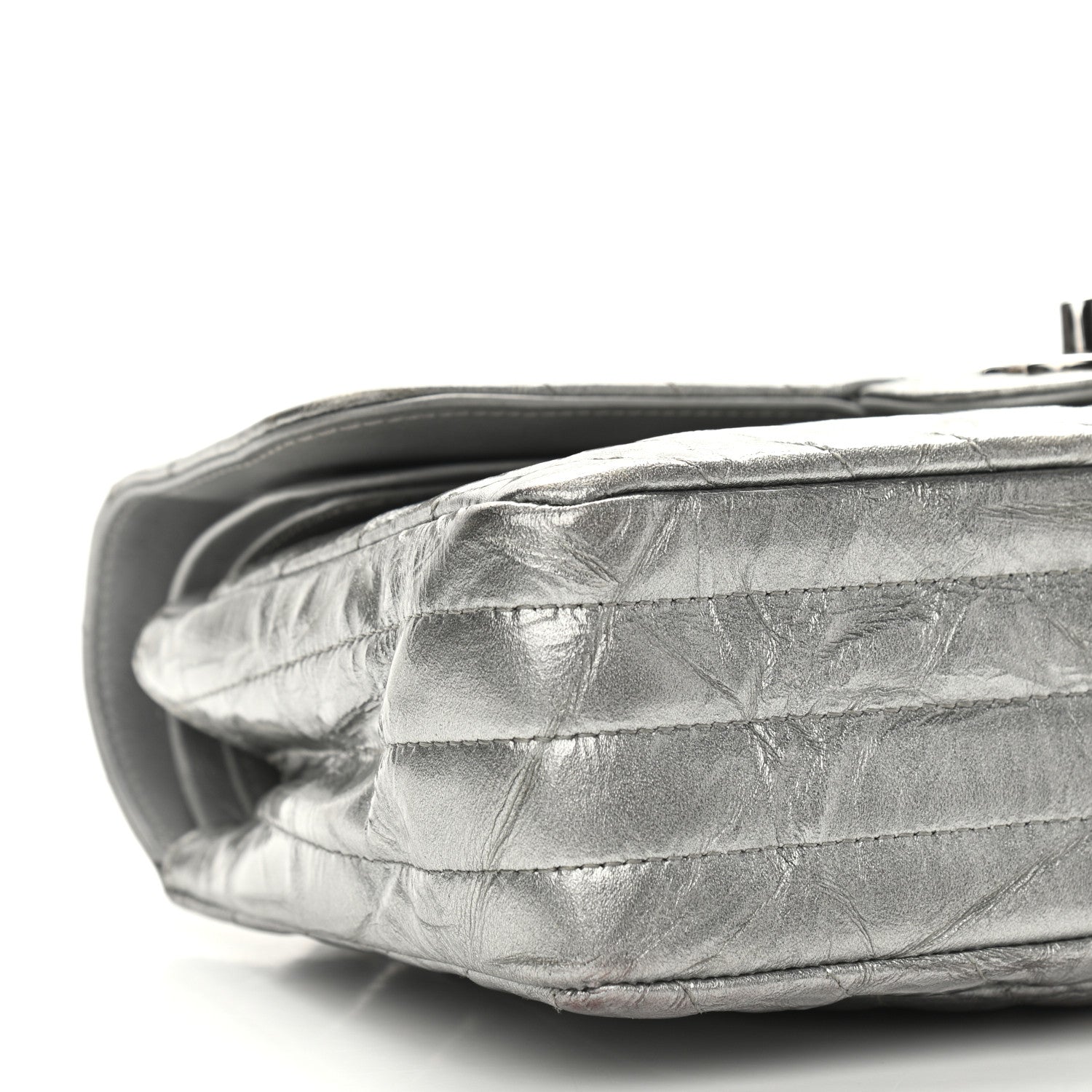 Chanel Metallic Crumpled Calfskin Chevron Quilted Mini Rectangular Flap Silver 8 of 9