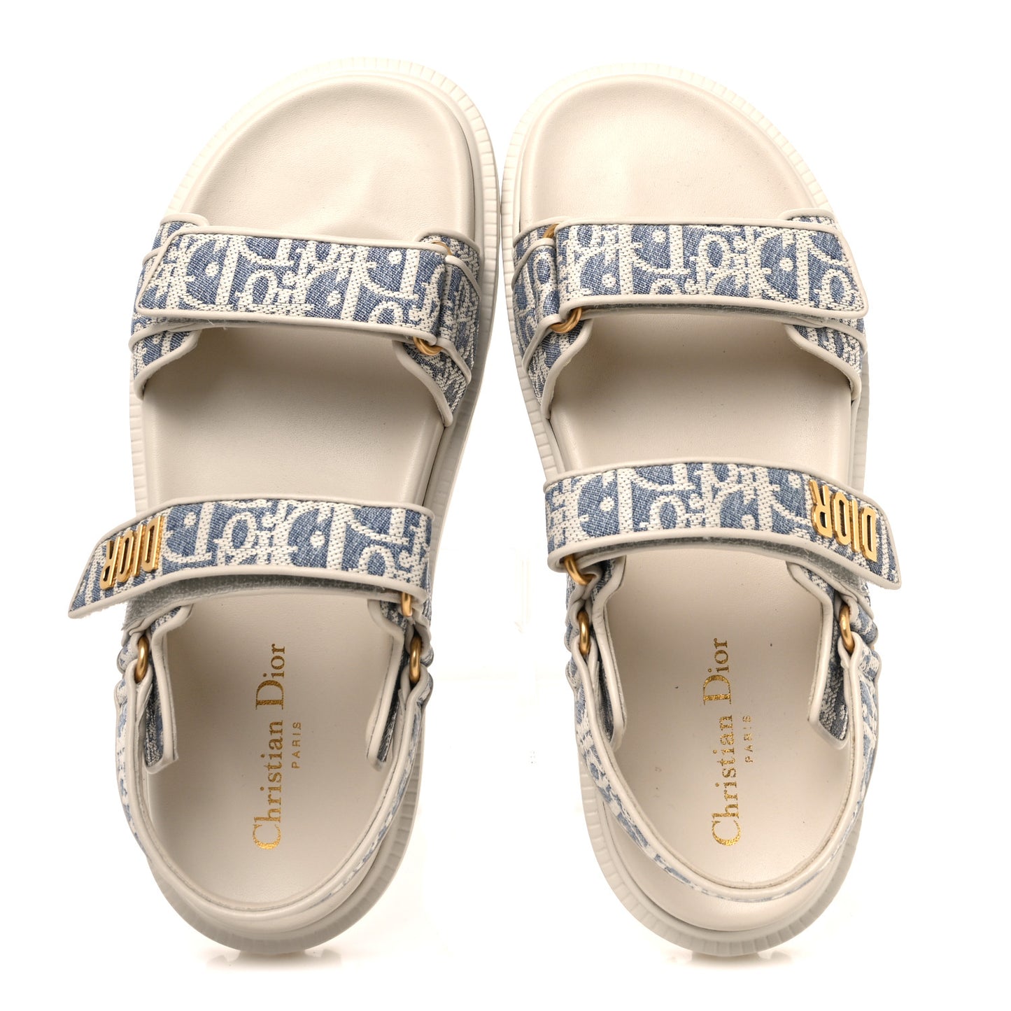 Oblique Raffia Chambray Jacquard Dioract Sandals 41 Blue Ecru