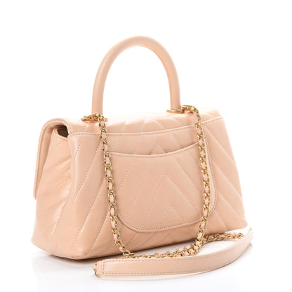 Chanel Calfskin Chevron Quilted Mini Coco Handle Flap Beige 2 of 12