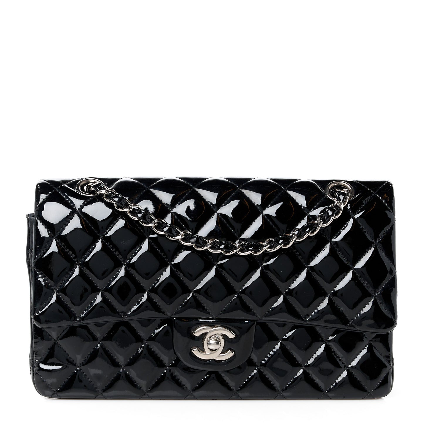 Patent Quilted Medium Double Flap Black