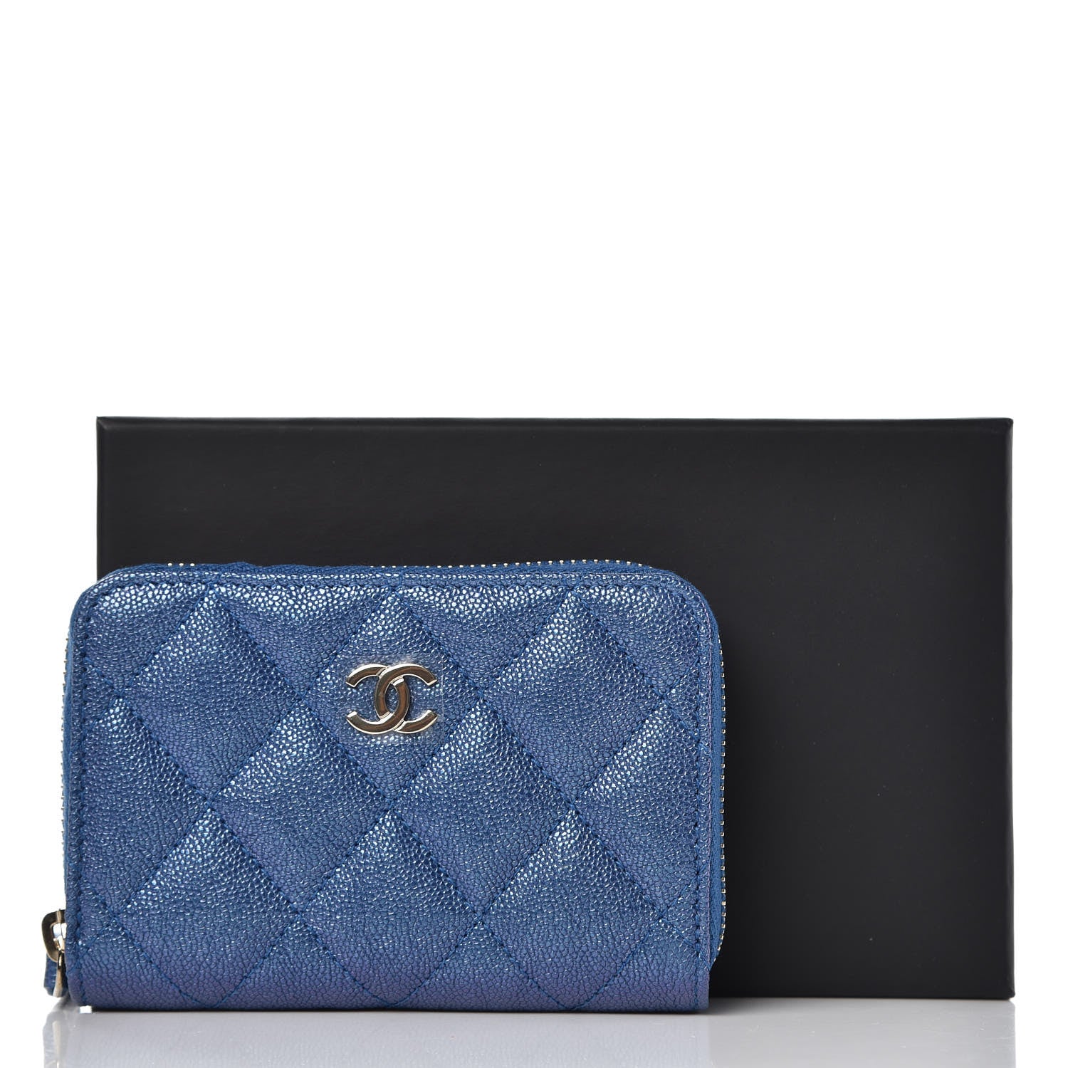Chanel Metallic Caviar Quilted Zip Coin Purse Dark Blue 9 of 9