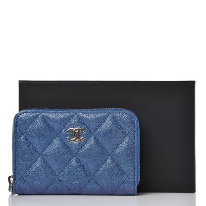 Chanel Metallic Caviar Quilted Zip Coin Purse Dark Blue 9 of 9