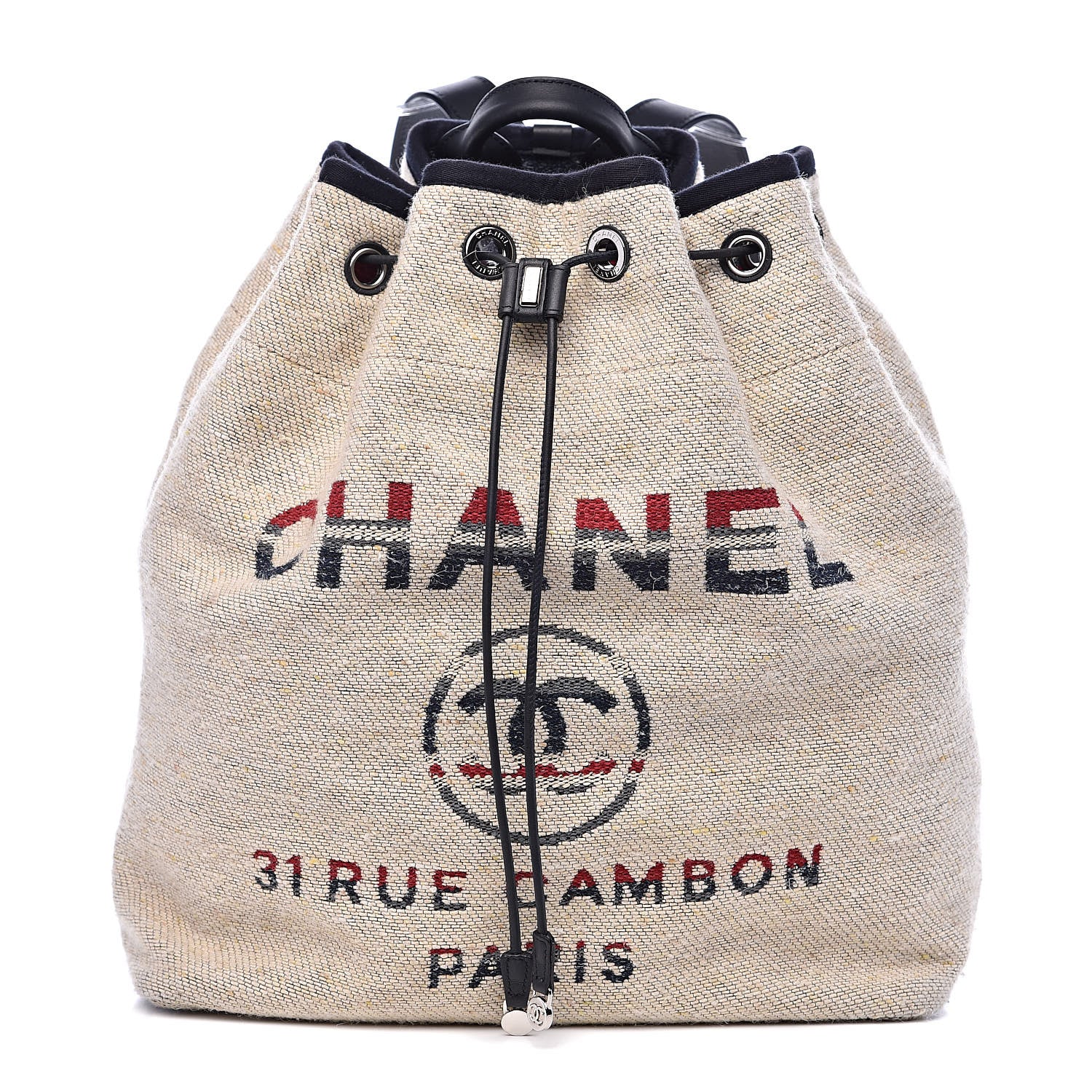 Chanel Striped Canvas Large Deauville Backpack Beige 1 of 11