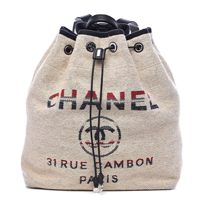 Chanel Striped Canvas Large Deauville Backpack Beige 1 of 11