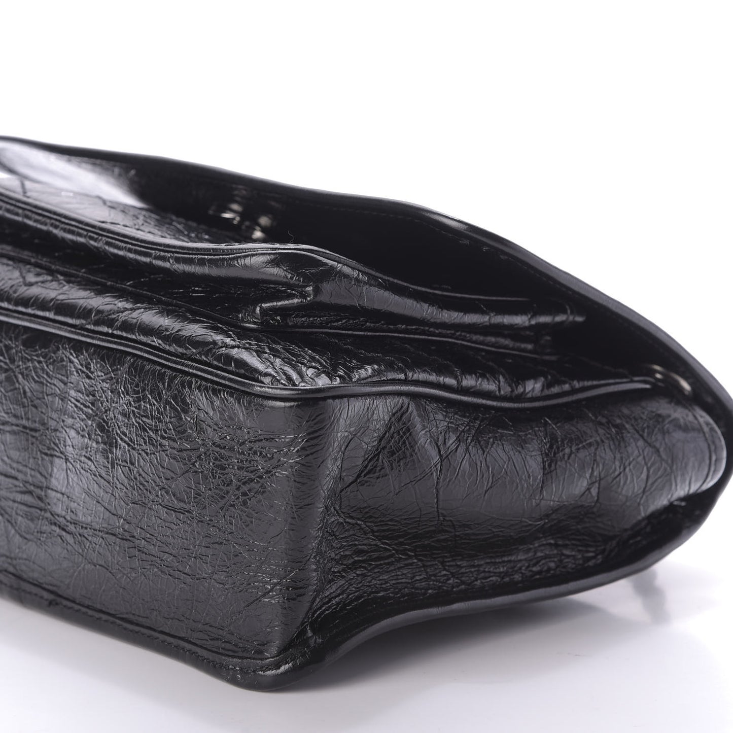 Crinkled Calfskin Matelasse Monogram Medium Niki Chain Satchel Black