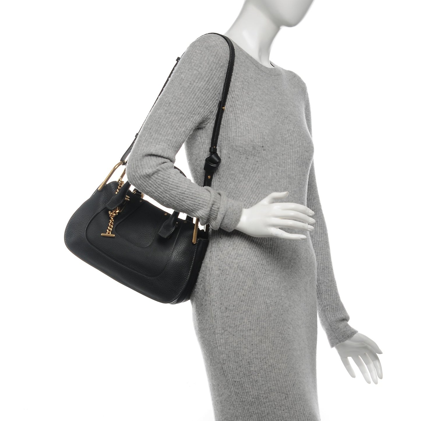 Grained Calfskin Hayley Double Carry Satchel Black