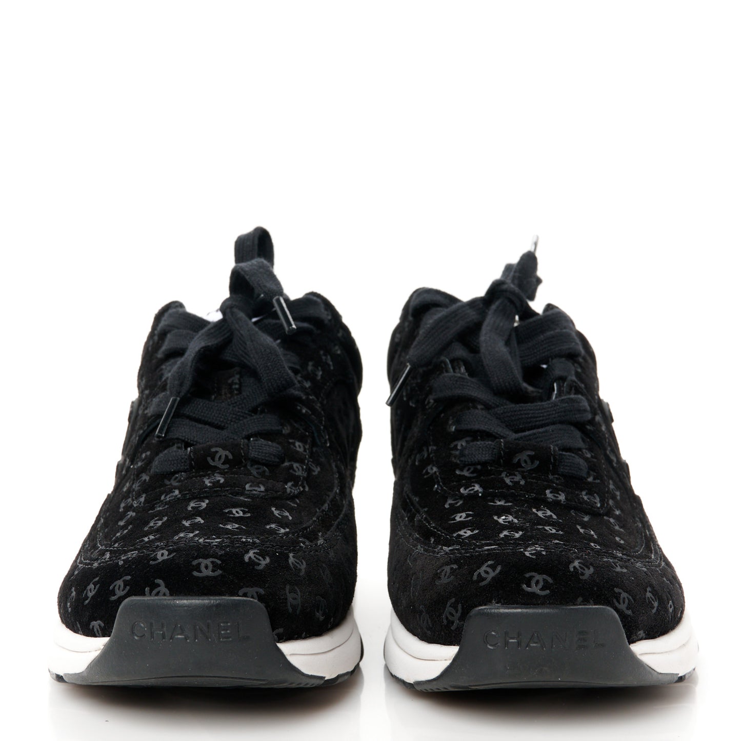 Suede Calfskin Printed CC Sneakers 39 Black