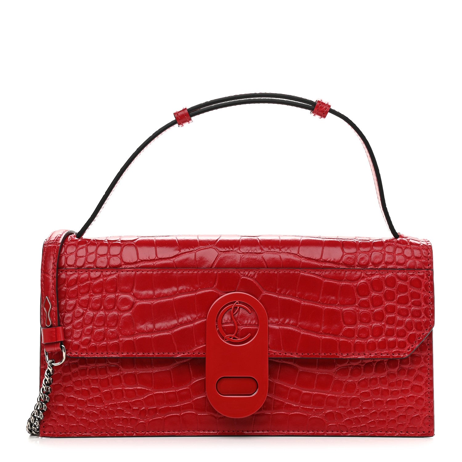 Christian Louboutin Calfskin Alligator Embossed Elisa Baguette Red 1 of 8