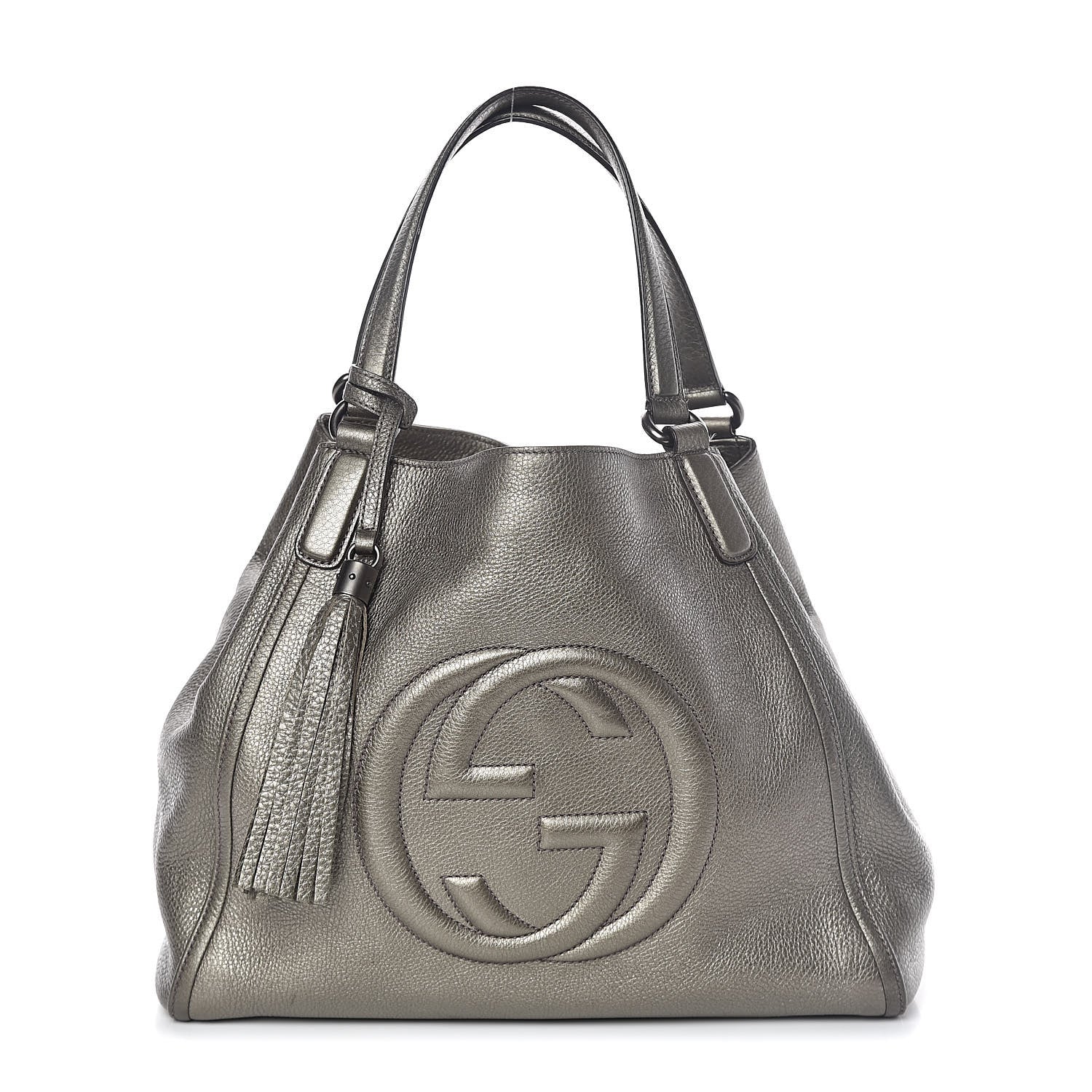 Gucci Metallic Pebbled Calfskin Medium Soho Shoulder Bag Sasso 1 of 10