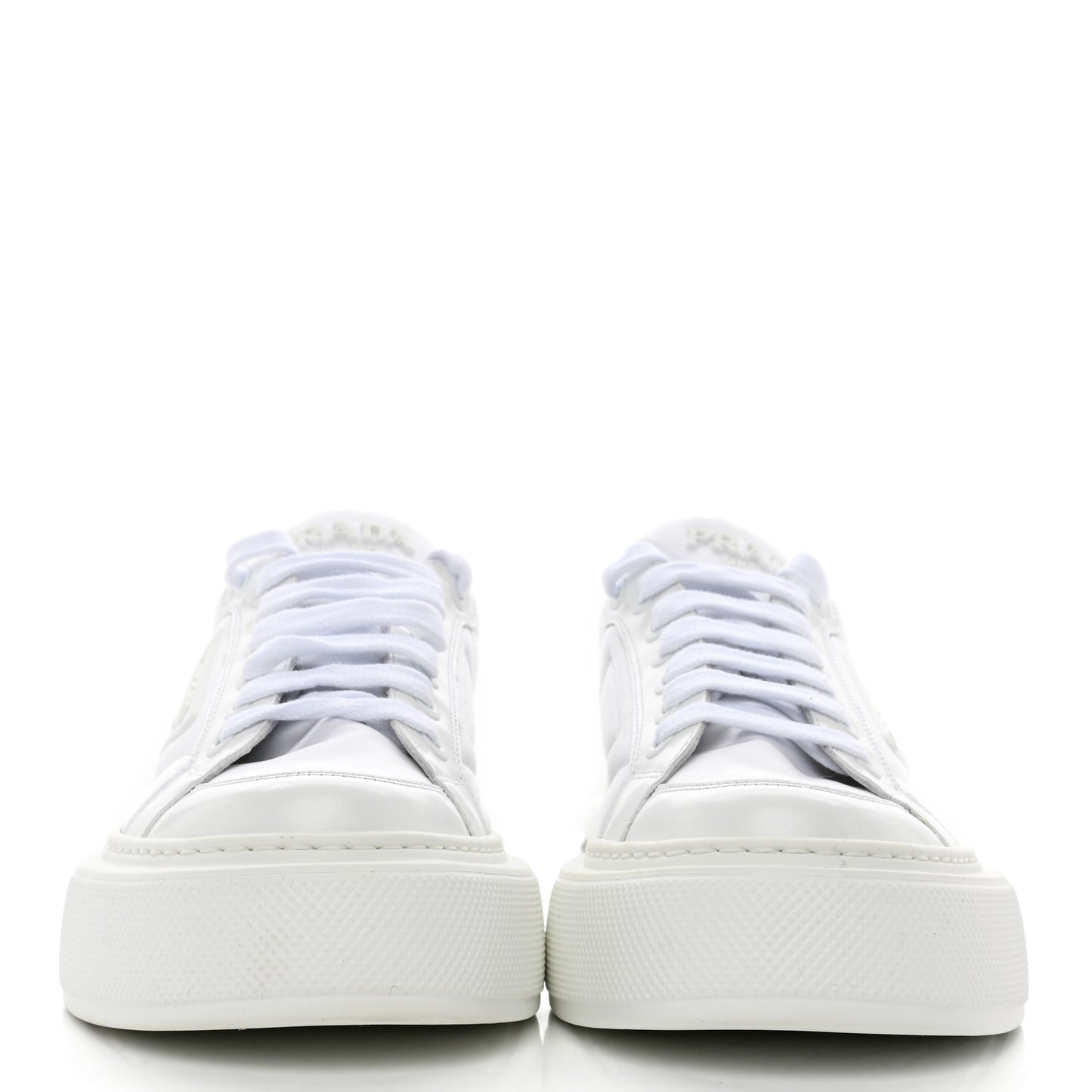 Re-Nylon Spazzolato Rubber Triangle Logo Macro Quilted Mens 35mm Platform Sneakers 6 White
