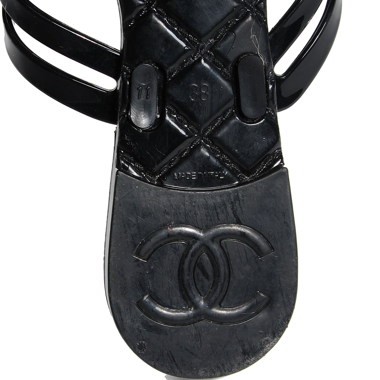 Chanel Jelly Camellia Thong Sandals 38 Black White 7 of 8