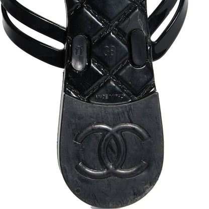 Chanel Jelly Camellia Thong Sandals 38 Black White 7 of 8