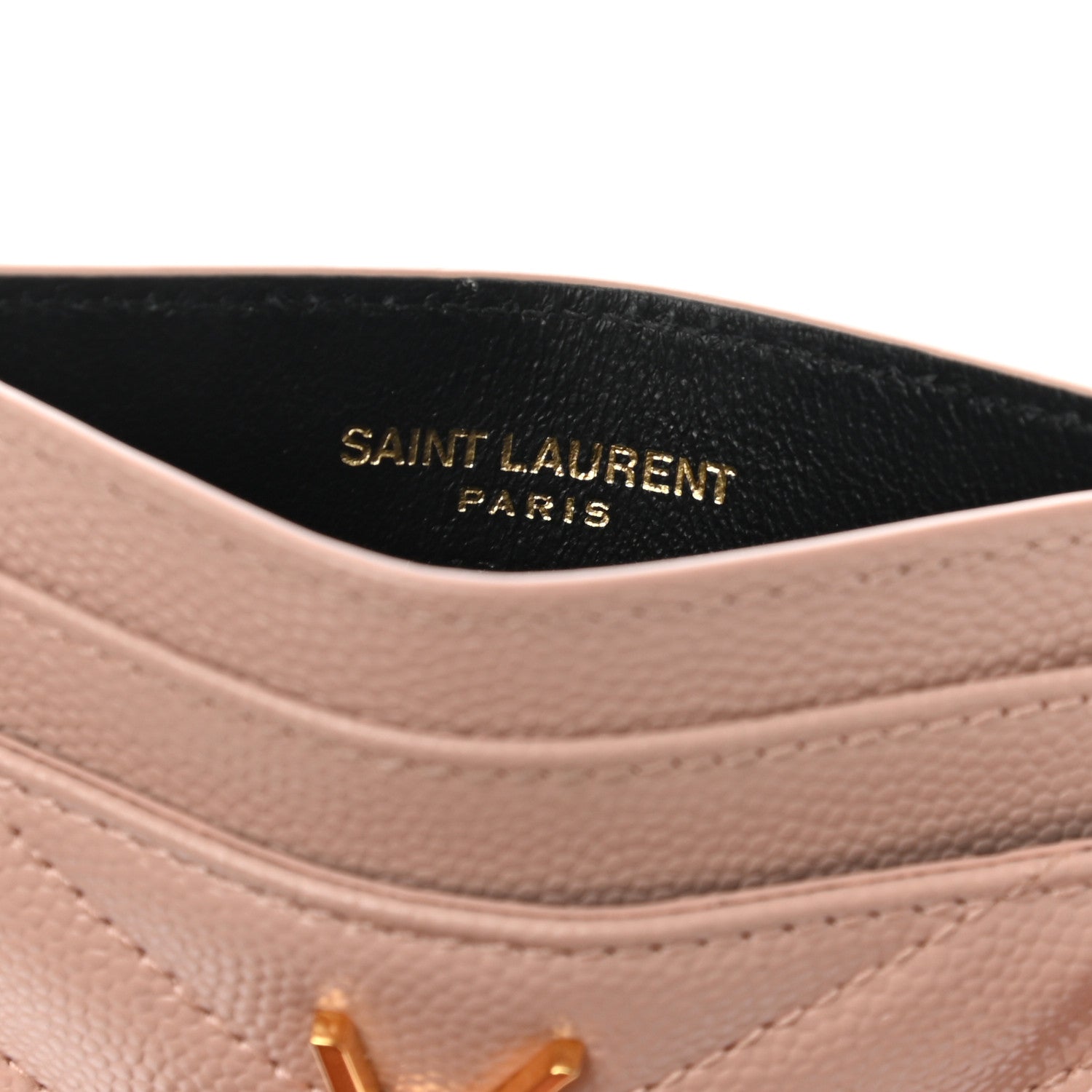 Saint Laurent Grain De Poudre Matelasse Chevron Monogram Credit Card Case Pale Pink 6 of 8