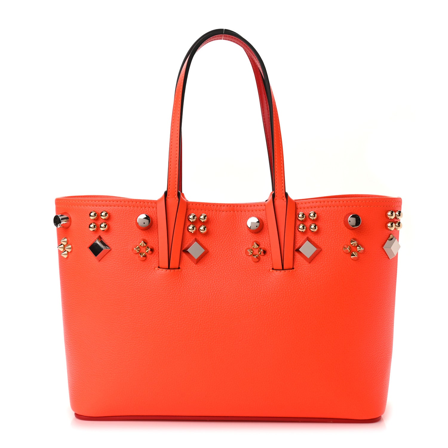Christian Louboutin Calfskin Empire Spike Studded East West Cabata Tote Orange 3 of 11