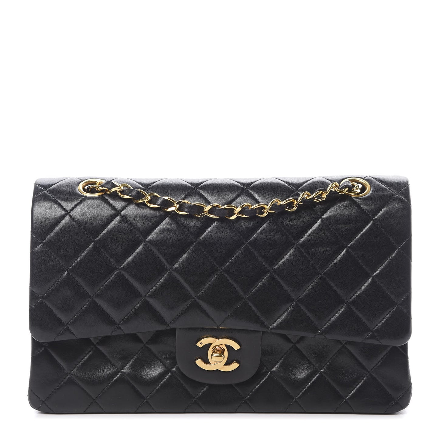 Lambskin Quilted Medium Double Flap Black