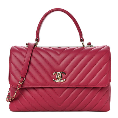 Chanel Lambskin Chevron Quilted Medium Trendy CC Dual Handle Flap Bag Dark Pink 1 of 10