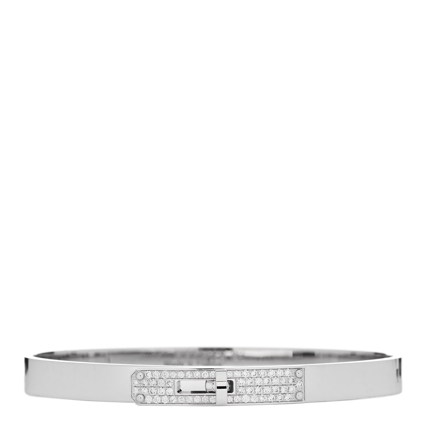 Hermes 18K White Gold Diamond PM Kelly Pave Bracelet SH 1 of 4