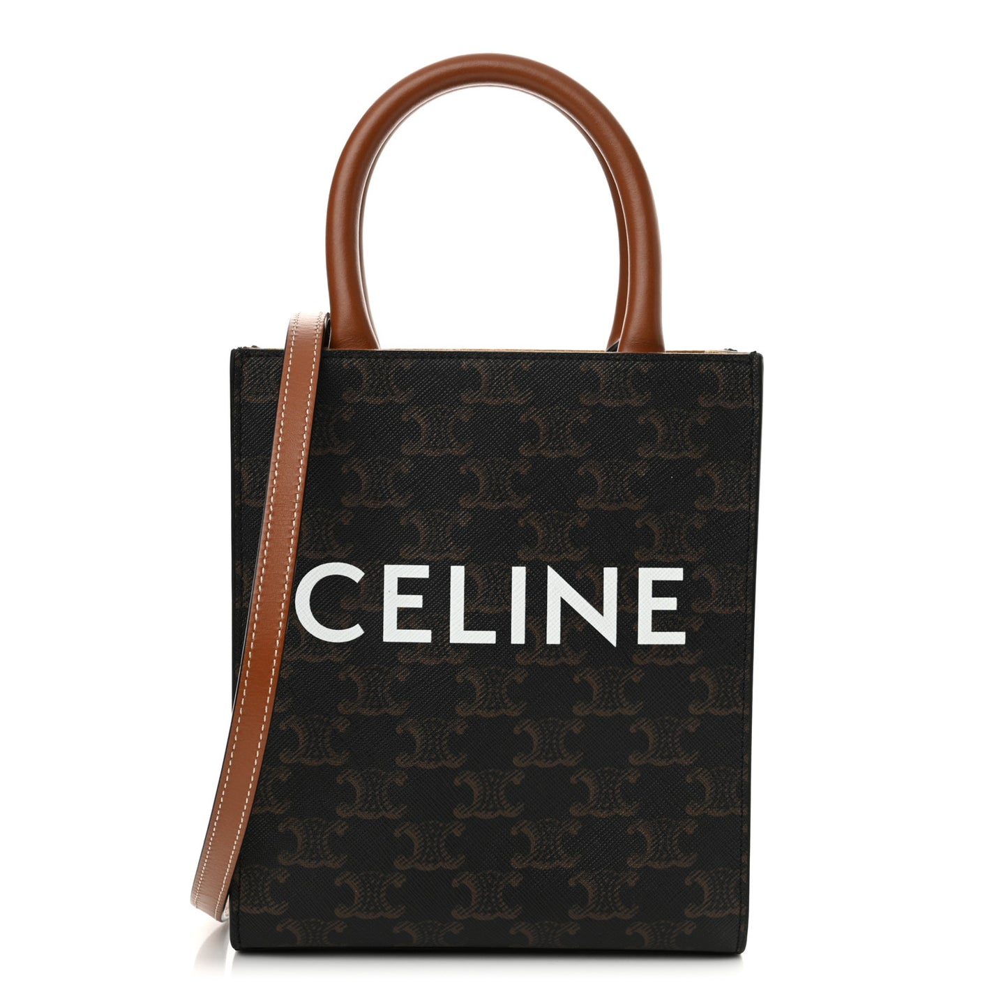 Triomphe Canvas Calfskin Mini Vertical Cabas Tan