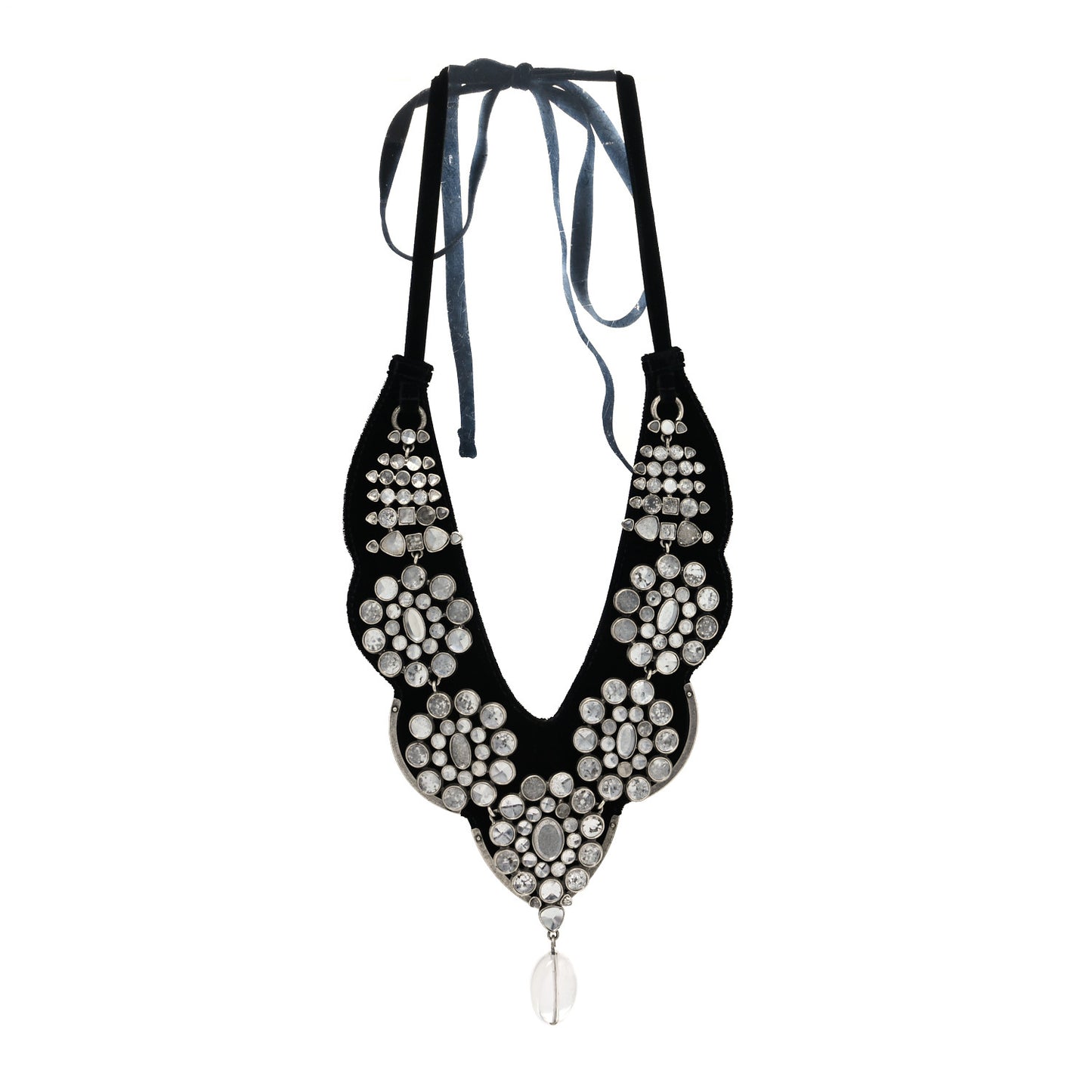 Velvet Crystal Prisms Plastron Necklace Black