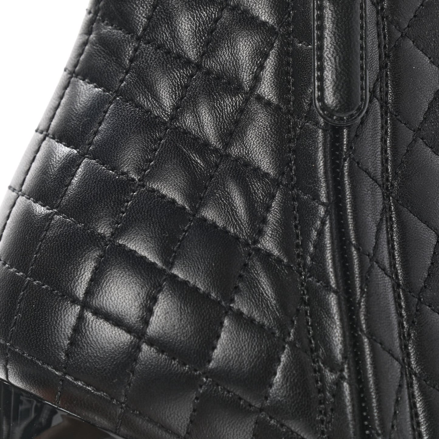 Lambskin Quilted Patent Short Boots 37.5 Black