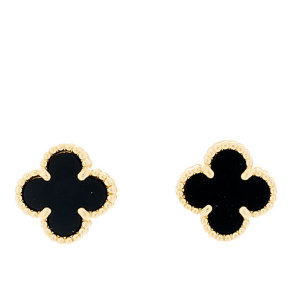 Van Cleef & Arpels 18K Yellow Gold Black Onyx Sweet Alhambra Earrings 1 of 5