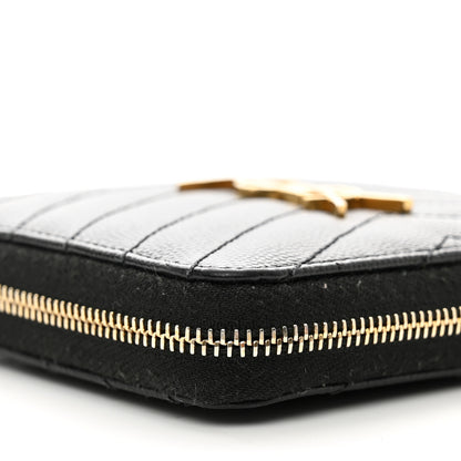 Saint Laurent Grain De Poudre Matelasse Chevron Monogram Compact Zip Around Wallet Black 8 of 9
