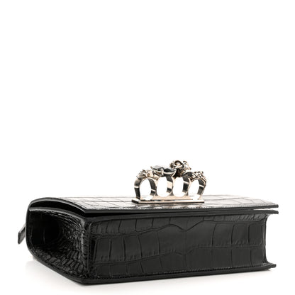Alexander McQueen Shiny Crocodile Embossed Jeweled Satchel Black 3 of 10
