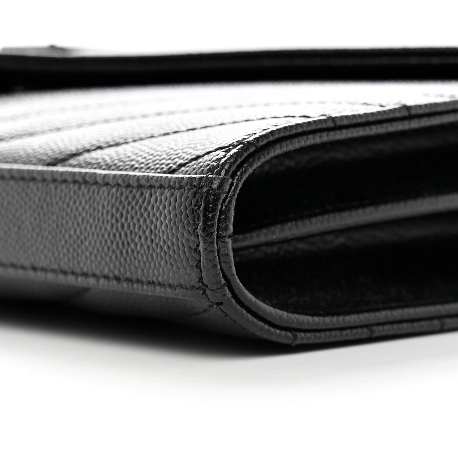 Saint Laurent Grain De Poudre Matelasse Chevron Monogram Monochrome Chain Wallet Black 11 of 12