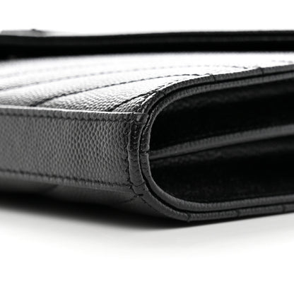 Saint Laurent Grain De Poudre Matelasse Chevron Monogram Monochrome Chain Wallet Black 11 of 12