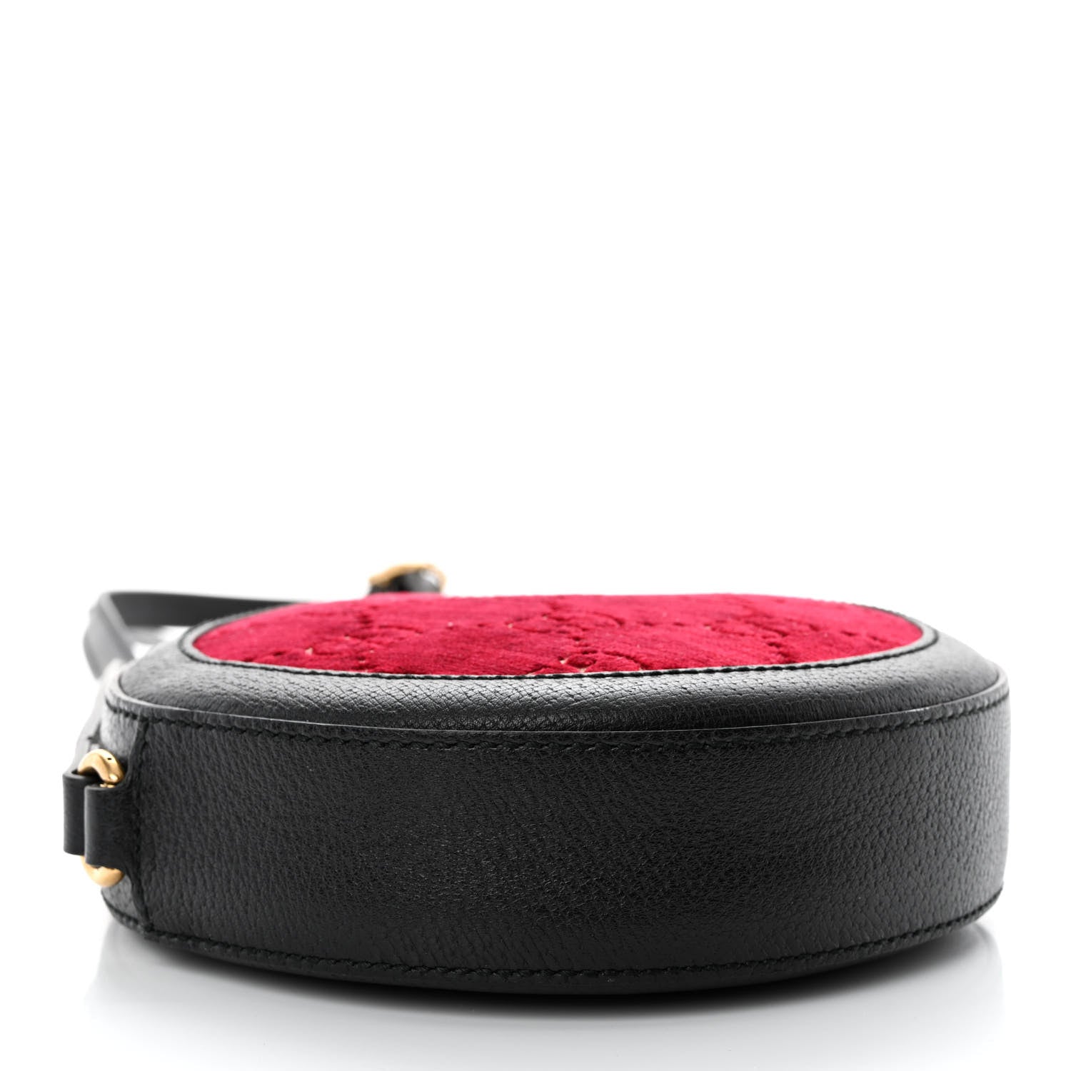 Gucci Velvet GG Monogram Textured Calfskin Round Shoulder Bag Red Cipria Black 4 of 10