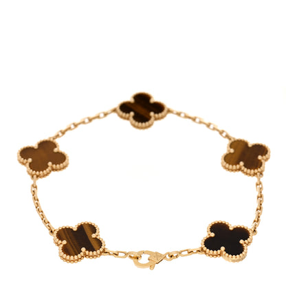 Van Cleef & Arpels 18K Yellow Gold Tiger Eye 5 Motifs Vintage Alhambra Bracelet 2 of 5