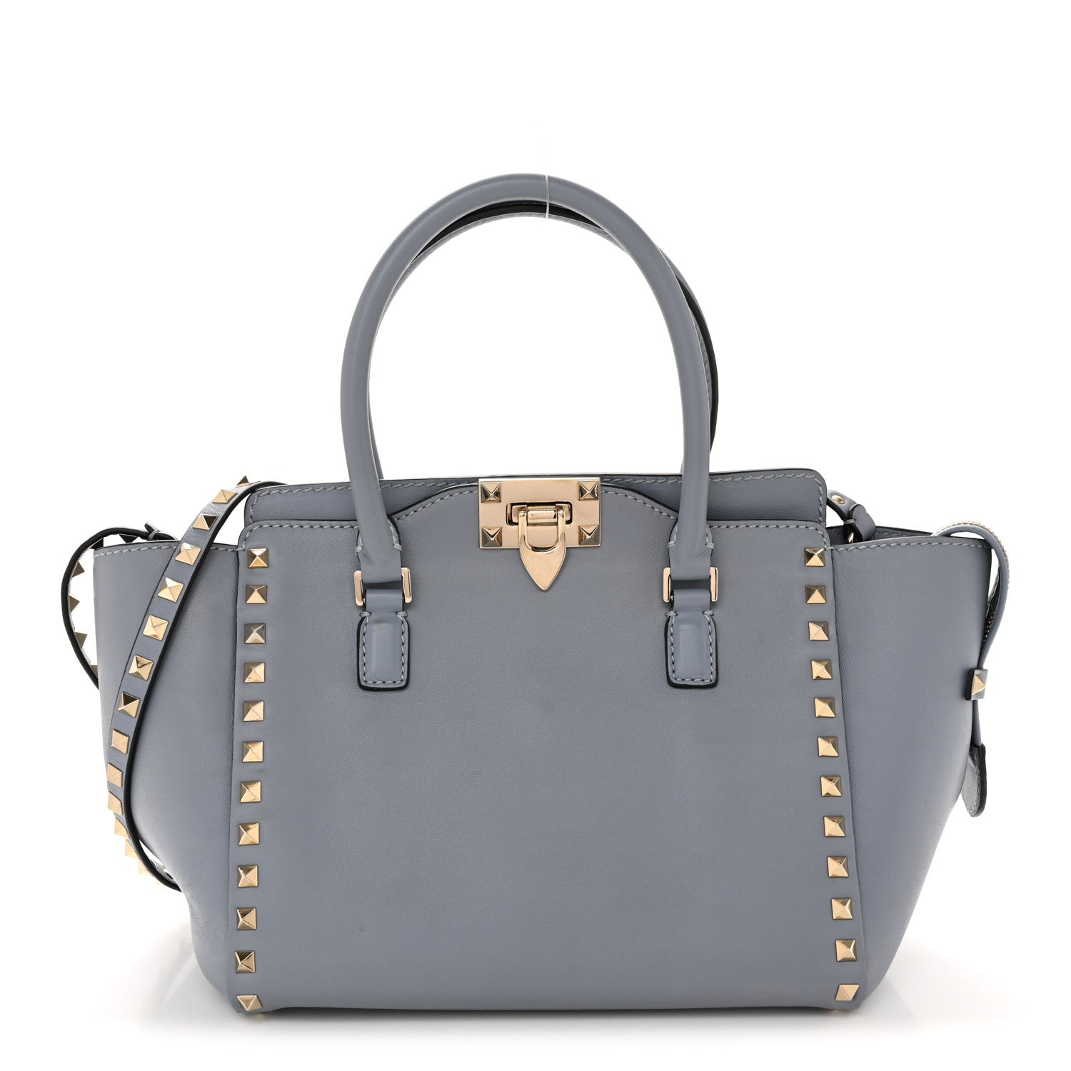 Valentino Garavani Vitello Rockstud Small Double Handle Tote Grey Blue 1 of 12