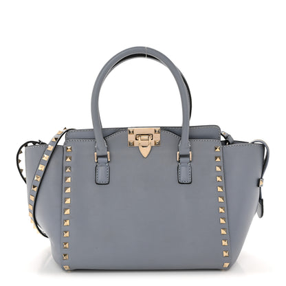 Valentino Garavani Vitello Rockstud Small Double Handle Tote Grey Blue 1 of 12