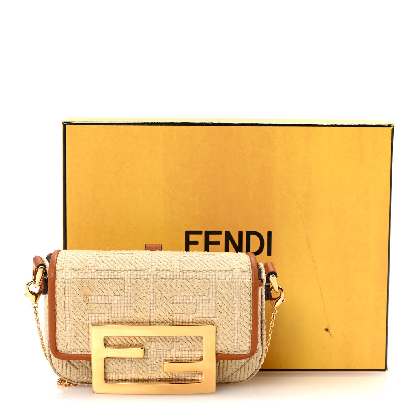 Raffia Vitello King Lucido FF Embroidered Nano Maxi Buckle Baguette Charm Alchemy Brandy