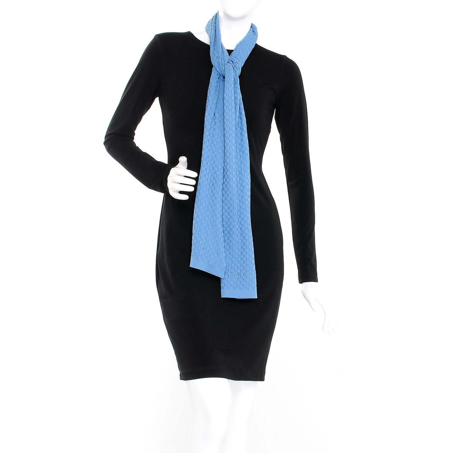 Cotton Cashmere Micro Damier Scarf Blue