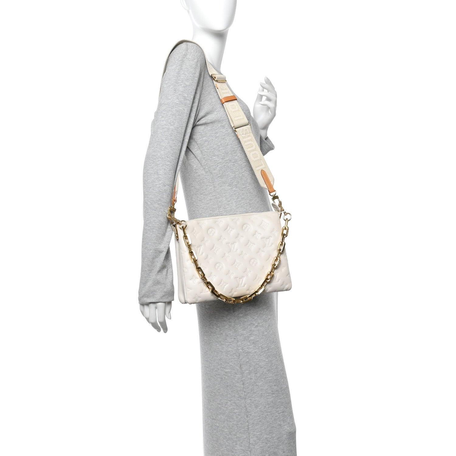 Louis Vuitton Lambskin Embossed Monogram Coussin PM Beige Cream 2 of 10