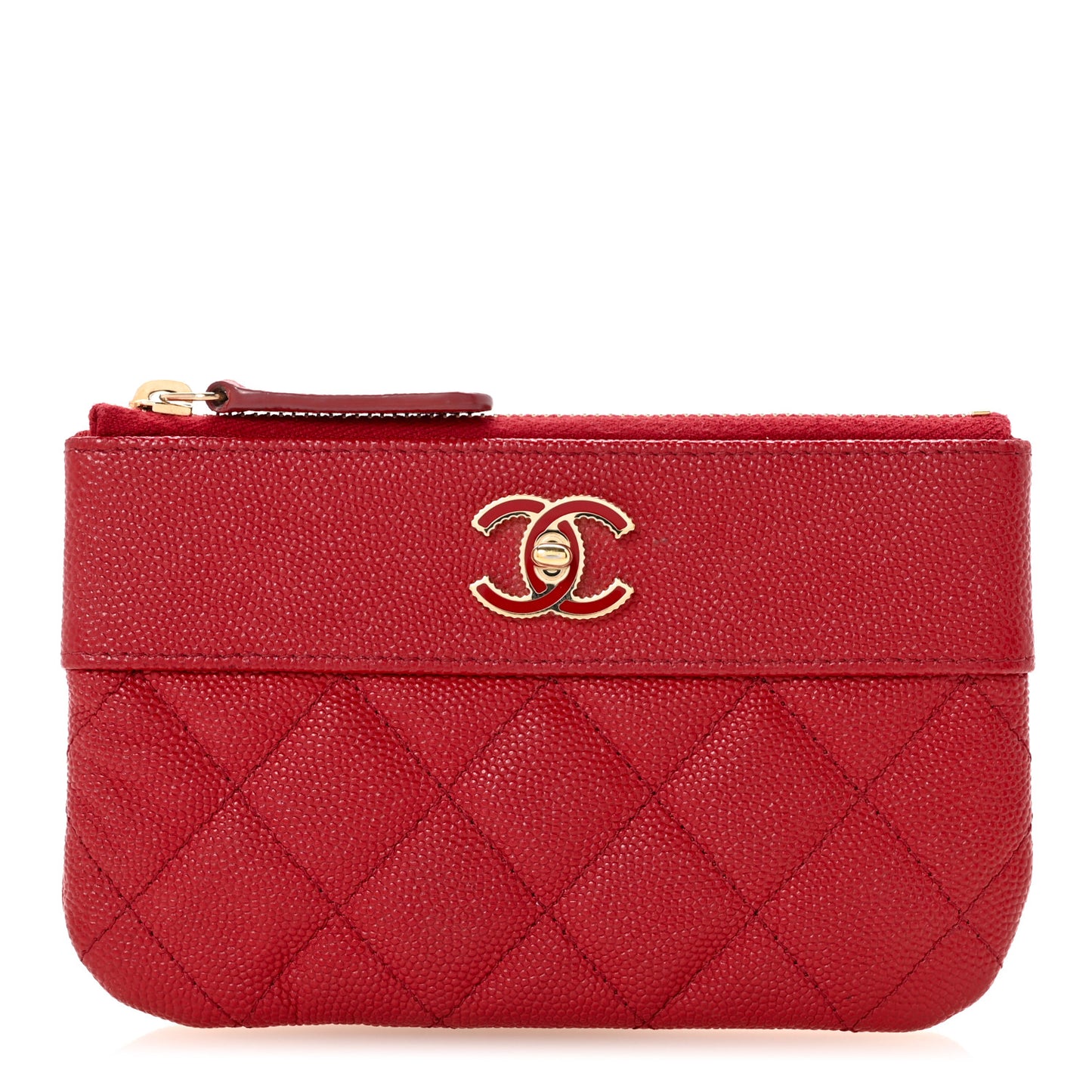 Caviar Quilted Small Vintage Mademoiselle Cosmetic Case Red