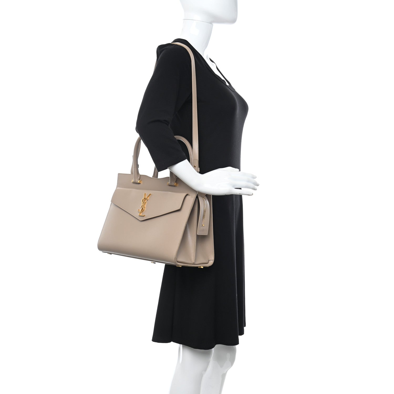 Saint Laurent Shiny Calfskin Medium Uptown Tote Sea Salt 2 of 14