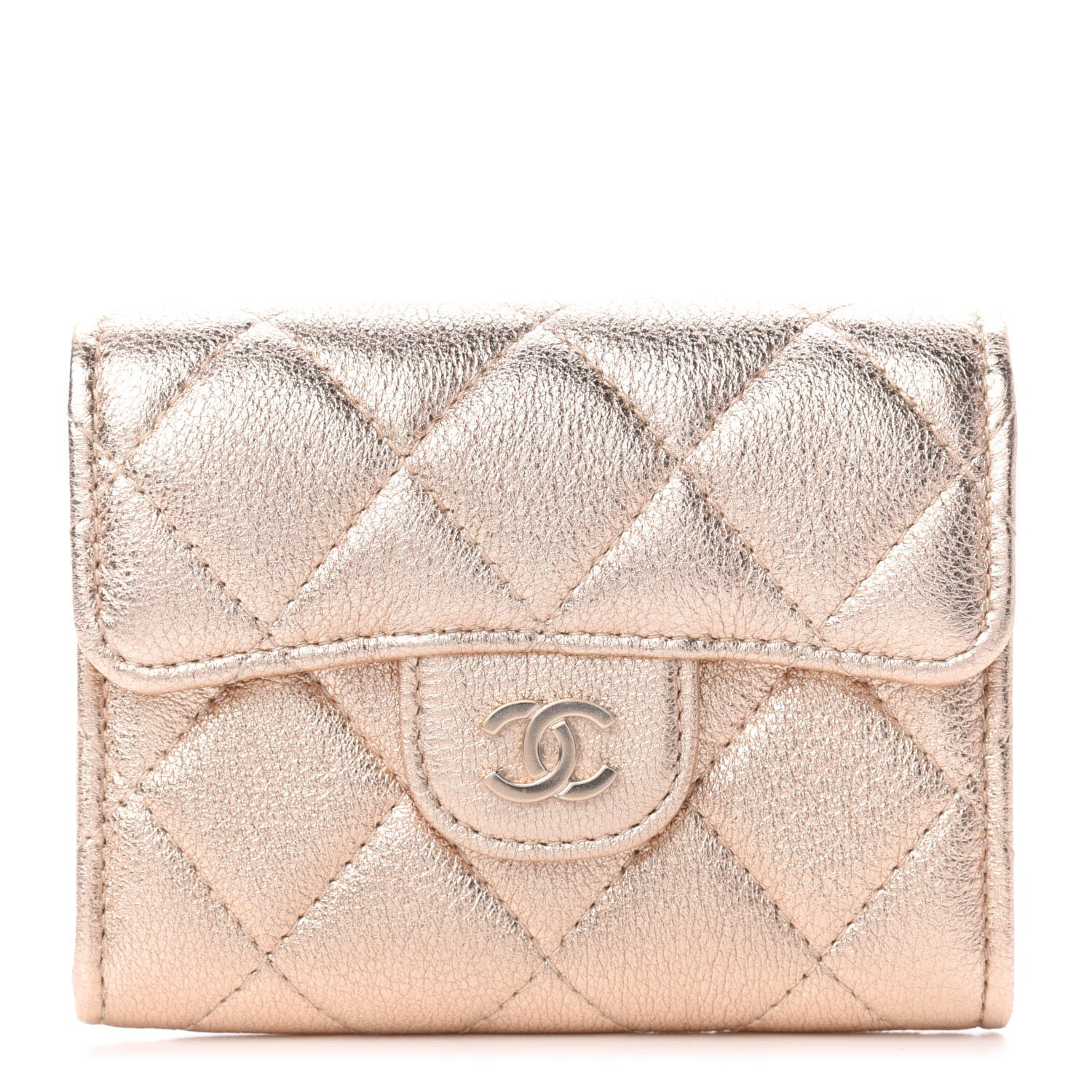 Chanel Metallic Lambskin Quilted Flap Card Holder Wallet Gold 1 of 7