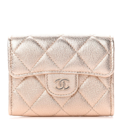 Chanel Metallic Lambskin Quilted Flap Card Holder Wallet Gold 1 of 7